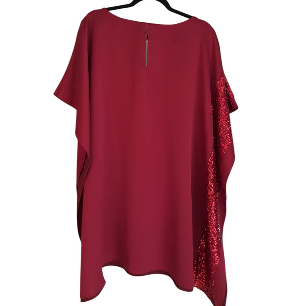 Trina Turk Renna Cape Keyhole Sequin Satin Cocktail Dress, M, Red | NEW $278 - Picture 3 of 5